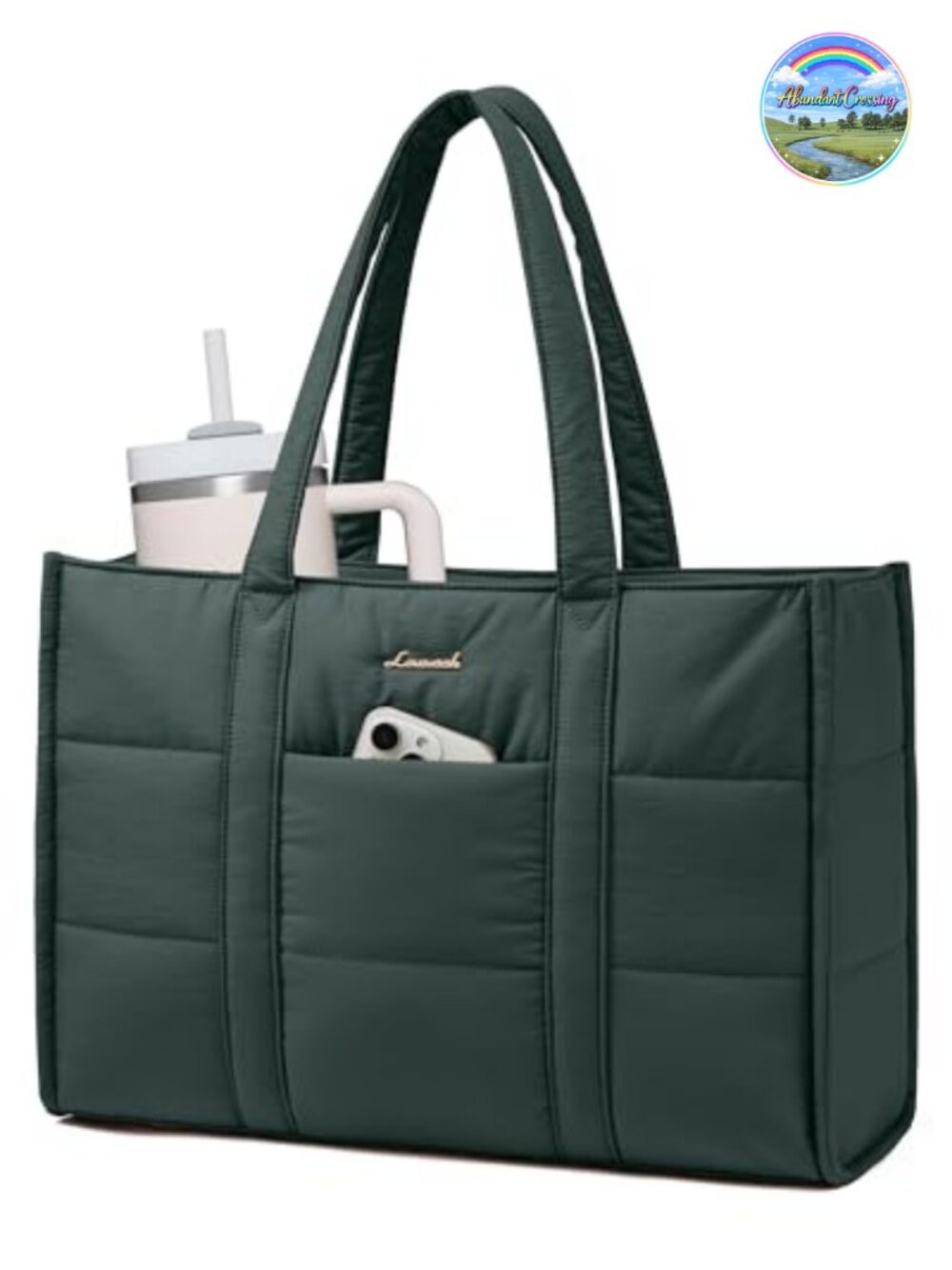 Puffer Laptop Tote Bag for Women 17 Inch Padded Cotton Shoulder Work Bag